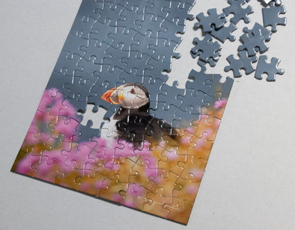 Puffin Photo Puzzle - Sea Pinks wildlife photography jigsaw