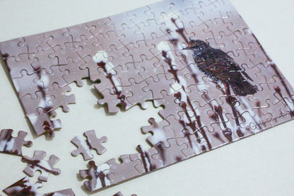 Starling in Snow Photo Puzzle - winter wildlife photography