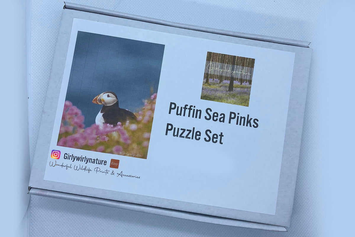 Puffin Photo Puzzle - Sea Pinks wildlife photography jigsaw